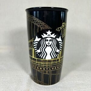 2016 Starbucks Pittsburgh Pennsylvania Black Gold Bridges Ceramic Tumbler Mug 12